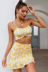 Ruched Front Shirred Back Ditsy Floral Cami Top & Split Skirt Set Ins street